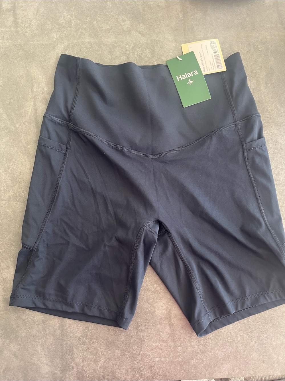 HALARA Navy High-Waist Bike Shorts with Side Pockets